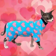 Heart Print Cat Romper Catsuit Clothes Sphynx Jumper Jumpsuit Devon Rex Coat NEW