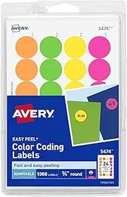 AVERY Removable Print or Write Dot Stickers 3/4 Inch, Assorted Colors, Pack of 1008 Round Stickers (5474), White
