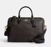 Coach Rowan Large Satchel Bag In Signature Canvas Walnut/ Black Color