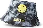 [Nirvana] Kids Black & Grey Bucket Hat | Tie-Dye Logo | Casual Sun Protection | Music-Themed Apparel