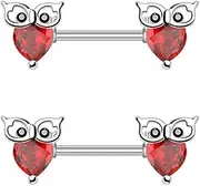 [Niaspi] 14G Owl Nipple Bars Rings for Women Stainless Steel Red Heart Cubic Zirconia Halloween Christmas Statement Crystal Bird Animal Nipplerings Nipple Barbell Nipple Piercing Jewelry, Stainless Steel,