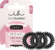 invisibobble Original Hair Scrunchie True Black I 3 x Spiral Hair Bobbles Black for Girls, Women and Men I Strong Hold & Gentle on Hair I The Original, Designed in the Heart of Munich