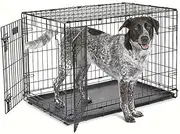Pet Dog Crate, 36 Inches Metal Wire Large Dog Cage Double Door Folding Dog Metal Kennel with Removable Tray, Indoor Outdoor Pet Crates for Small Medium Breed Dogs Animals