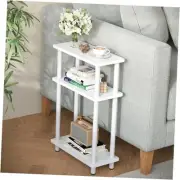 Small Narrow Side Table, 3-Tier Skinny End Table with Storage Shelf, Slim