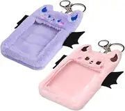 CAXUSD Devil Wings Plush Card Holder Keychain Id Card Sleeve Compact Size for Office and School