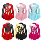 Kids Girls Long Sleeve Sequined Ice Roller Figure Skating Dress Ballet AU