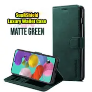 For Samsung Galaxy A51 Case, SupRShield Wallet Leather Flip Magnetic Stand Case Cover (Matte Green)