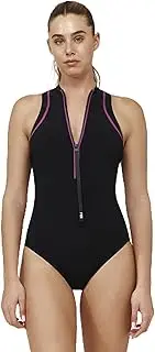 [Gottex] Women's Free Sport High Neck Zip One Piece-Removable Soft Cups, Front & Back Lining, Racerback Swimwear