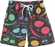 [Caihoyu] Halloween Hallowmas All Saints' Day Colorful Scary Face Boys Swim Shorts Youth Stretch Swim Shorts 8T