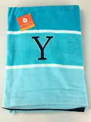 New 30" x 60" Cotton Blue Striped Bath Beach Towel - Monogrammed with Letter Y