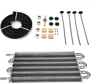 ZenithAur Car Oil Cooler Radiator, Universal 6 Row 190mm / 7.5in Remote Power Steering Cooler Kit, Aluminum Alloy Auto - Manual Radiator Converter