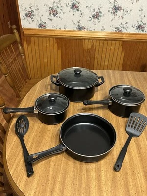 Gibson Home ~ 7 Piece Non-Stick Steel Cookware Set in Black - Chef du jour - NOS