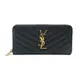 YSL Monogram系列 V字縫線魚子醬牛皮金logo拉鍊長夾(358094-黑)