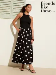 Friends Like These Black/White Petite Drop Waist 2 in 1 Midi Dress (F47976) | $92