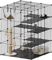 Cat Cage Enclosures, DIY 4-Tier Pet Playpen Kennel Kitty House, with Safety Door, Hammock, and 3 Stairs, Offers Ample Room for 1-4 Cats