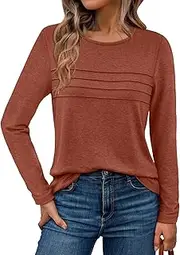[AUTOMET] Long Sleeve Shirts for Women Pleated Dressy Casual Business Blouses Trendy Fashion Tunic Basic Tops