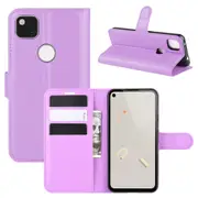 For Google Pixel 4a Lychee Texture Folio Protective Case,Holder, Card Slots, Wallet, Purple