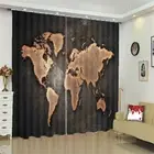 Brown Blank Nice Map 3D Curtain Blockout Photo Printing Curtains Drape Fabric