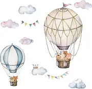 Hot Air Balloon Wall Decals,Peel and Stick Removable Cloud Animal Balloons Wall Stickers Decoration for Kids Nursery Bedroom Living Room