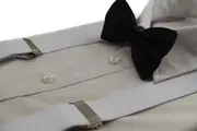 Mens White 100Cm Wide Suspenders & Black Bow Tie Set