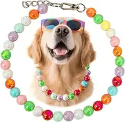 Hosiwei Handmade Rainbow Beaded Dog Collar - 16mm Chunky Colorful Candy Pearls with Stainless Steel Wire, Adjustable Pet Necklace Jewelry Accessories for Small, Medium, Large Dogs, 3XL(20.4”-23.1