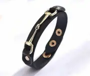 HORSE & WESTERN JEWELLERY JEWELRY LEATHER SNAFFLE BIT BRACELET BLACK GOLD e