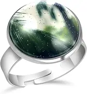 [FVQL] Stainless Steel Ring for Girls, palm tree and rain, 1.7cm/0.67inch, Glass, glass