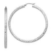 Sterling Silver Rhodium-Plated Diamond-Cut 3X55mm Square Tube Hoop Earrings