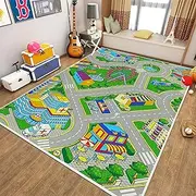 Kids Carpet City Play Mat, Kids Car Rug Play Mat, Educational Learning Carpet City Road Traffic Fun Game Play Area Rugs, Non-Slip Floor Mat for Playroom Room Decor (Road 4, 100 * 150cm)