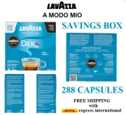 LAVAZZA A MODO MIO DEK 288 COFFEE CAPSULES ITALIAN DECAFFEINATED COFFEE Box 8x36