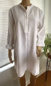 NWT ANN KLEIN Long White Linen Mix Lagen Look Tunic Dress Top Size L Womens F14