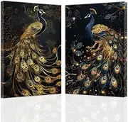 Peacock Wall Art 2 Pieces Peacock Painting Canvas Beautiful Elegant Animal Art Prints for Home Living Room Bedroom Decor Framed (Gold, (12"x16"x2 Pieces))