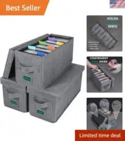 CD Storage Box with Lid Pack of 3, Practical CD Case Holder Organizer with In...