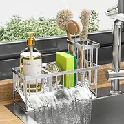Kitchen Sink Caddy, ManKami 304 Stainless Steel Sink Caddy Sponge Holder with High Brush Holder, Kitchen Sink Organzier Dish Sponge Organizer with Divider