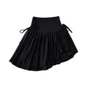 High Rise Side-Drawstring Plain Mini A-Line Skirt Black - S