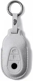 ontto Suede Car Key fob Cover Fit for Mercedes Benz C-Class W206 S-Class W223 GLC X254 EQE EQS 2020-2024 Leather Smart Key case Keyring Shell Key Holder Keychain Full Protection Accessories Grey B