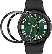 DEALELE [2-Pack] Bezel Cover Compatible with Samsung Galaxy Watch 6 Classic 43mm, Wave-Texture + Water Ghost Time Stainless Steel Metal Bezel Ring Anti Scratch Protector Adhesive Cover (43mm, Black)