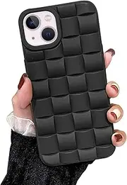 Ginkgonut Compatible with iPhone 15 Case for Women/Girls, Cute 3D Laid Desgin Soft Silicone Shockproof Raised Bumper Corners Case for iPhone 15（Black）