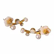 4 Pair Needle Shell Flower Crystal Rhinestone Ear Stud Earrings