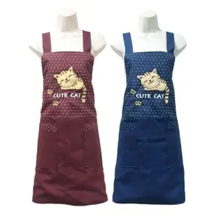 可愛貓咪兩口袋圍裙F591(藍紅二入組)