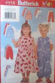4958 Butterick Kids SEWING Pattern Toddler Jumpsuit Romper Dress Top Pants OOP