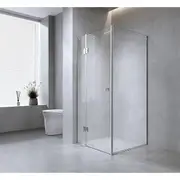 110x110cm Corner Frameless Shower Screen with Chrome Channel and SS Hinges, Square Knob Handle