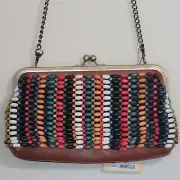 Patricia Nash Potenaz Frame Clutch Multicolor Beaded Leather Purse Clasp Closure