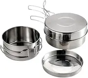 GAROZATION Camping Cookware Set 4-in-1 Portable Stainless Steel Pot Pan Set Folding Handle Easy to Store for Outdoor Use