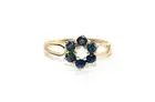 14k Yellow Gold Natural Opal and Blue Sapphire Flower Style Women Promise Ring