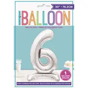 Number 6 Foil Standing Balloon - Silver