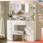 Dressing Table Stool Set Makeup Vanity Set with Mirror Hollywood Desk Organizer