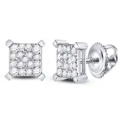 14k White Gold Round Diamond Square Cluster Earrings 1/4 Cttw