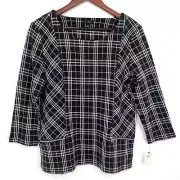 NEW Talbots Womens Size Medium Sweatshirt Blouse Shirt Top Plaid Stretchy Cozy