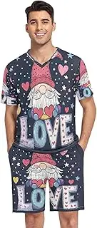 [Joisal] Fantasy Castle Galaxy Mens Pajamas Set Soft V Neck Men Loungewear Sets, Mens Short Pajamas, Gnome Valentine's Day, XX-Large